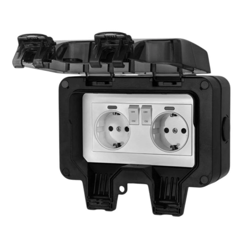 Tomada elétrica dupla superfície 2x schuko ip66