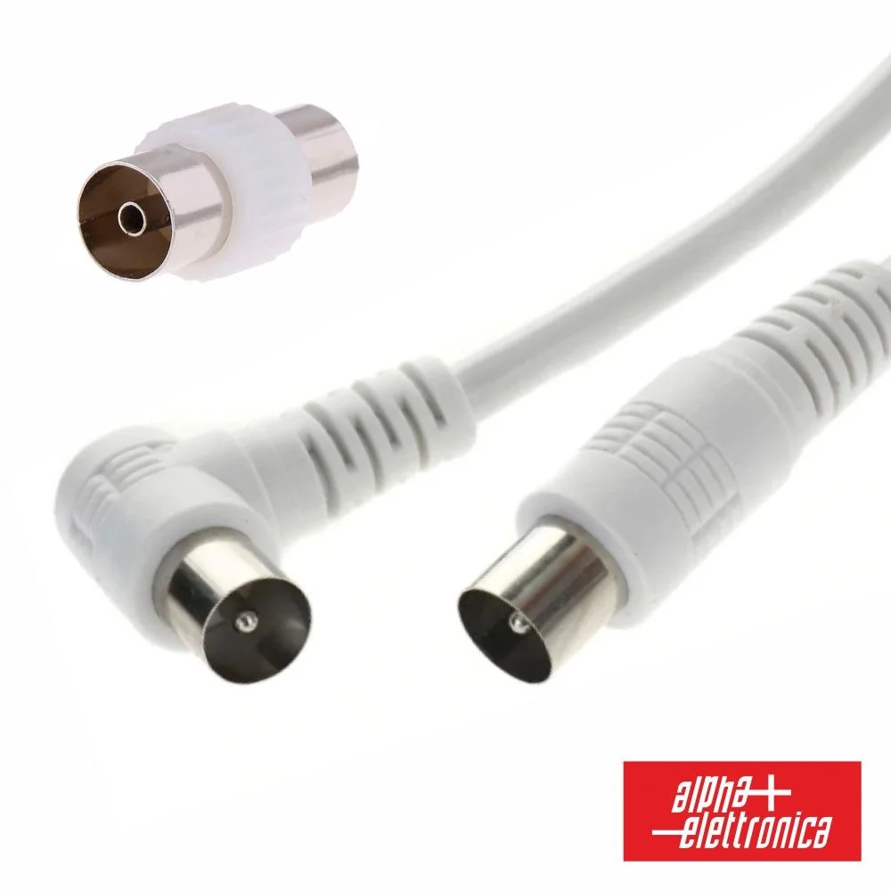 Cabo coaxial macho macho branco 2m ângular 90 alpha