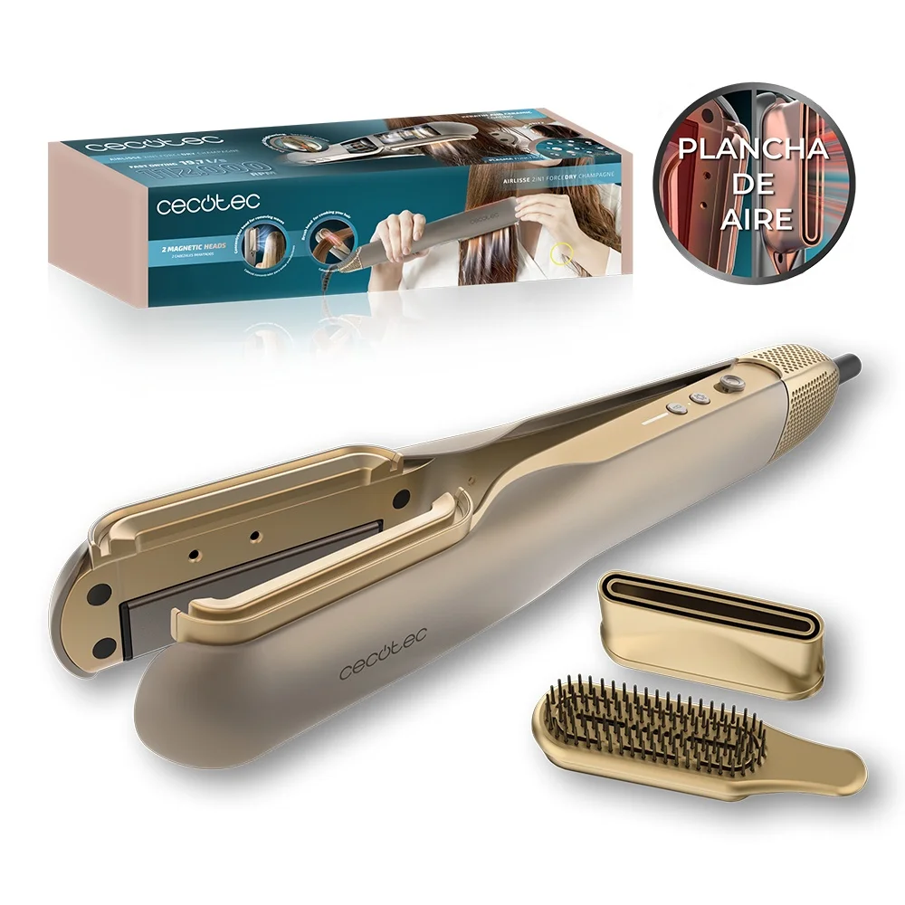 Prancha alisadora AirLisse 2 em 1 ForceDry Champagne CECOTEC
