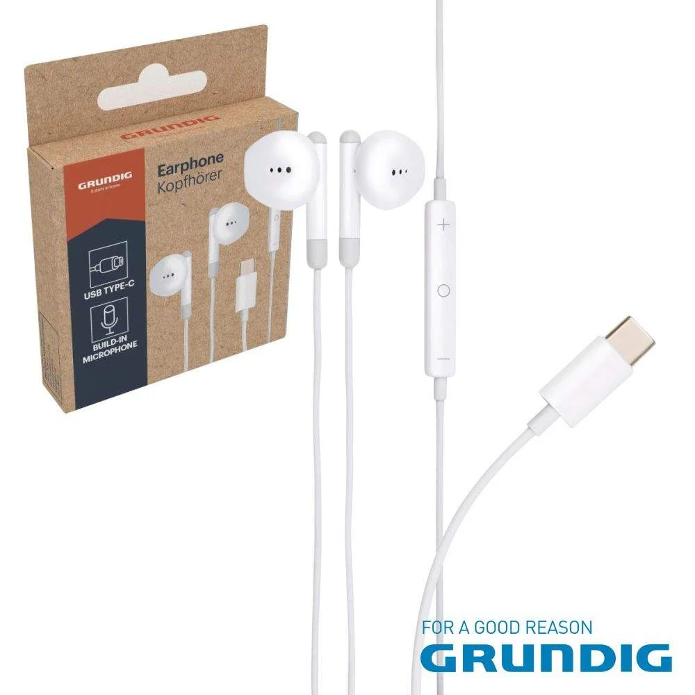 Auscultadores stereo c microfone usb-c branco grundig