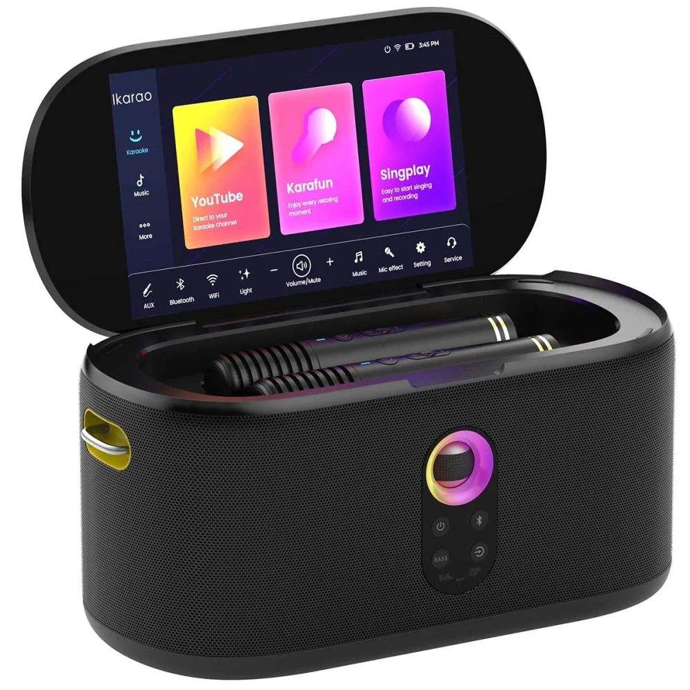 Sistema karaoke 280w lcd 10.1 2mic wifi bt ikarao