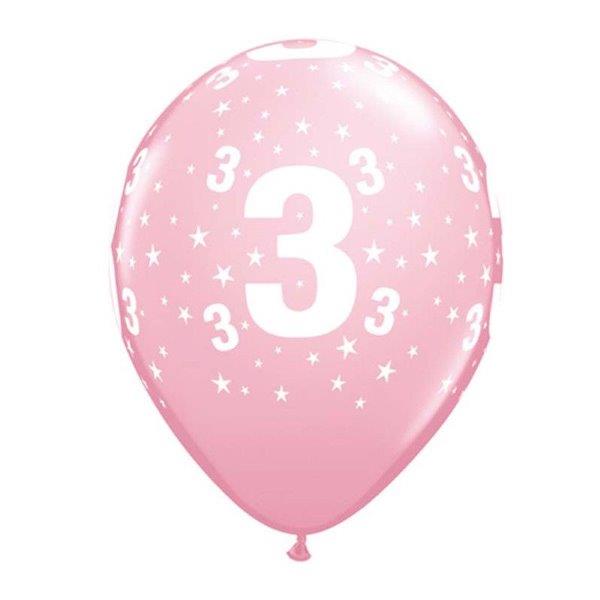 6 Globos estampados Cumpleaños nº3 - Rosa