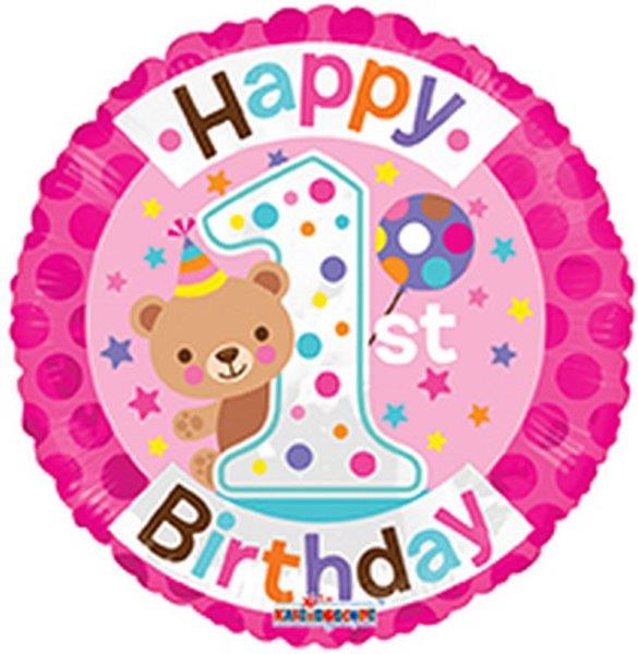18" Foil Balloon 1st Birthday Girl