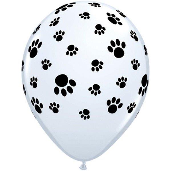 25 11" Paw Printed Balloons - White Qualatex