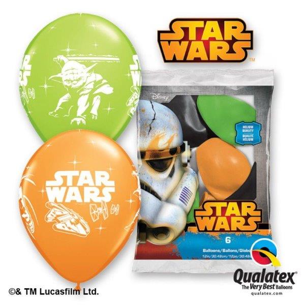6 12" balloons printed with Darth Vader & Yoda Qualatex