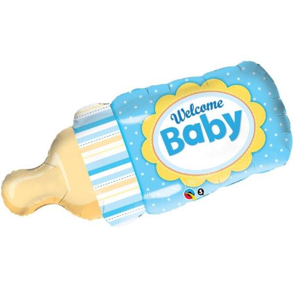Balão Foil 39" Welcome Baby Biberão Azul Qualatex