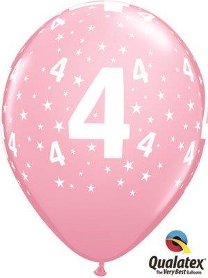 6 printed balloons Birthday nº4 - Pink Qualatex