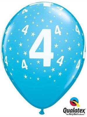 6 printed balloons Birthday nº4 - Pale Blue Qualatex