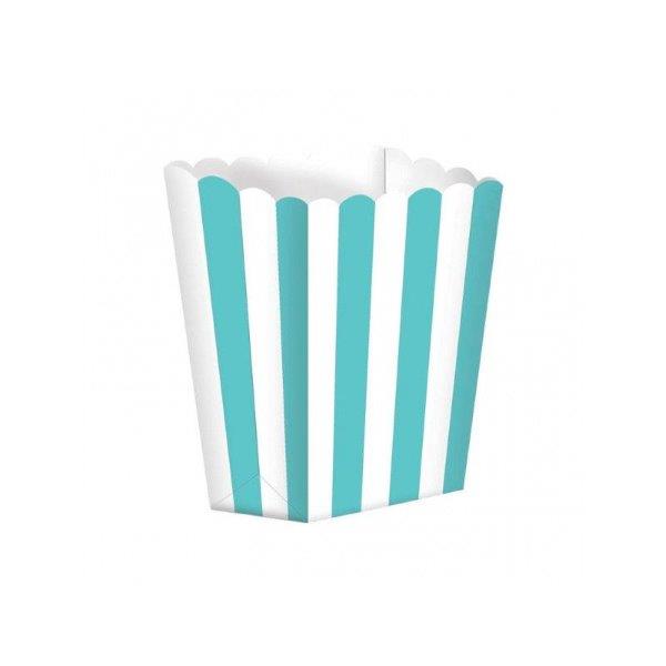 5 Striped Popcorn Bags - Turquoise