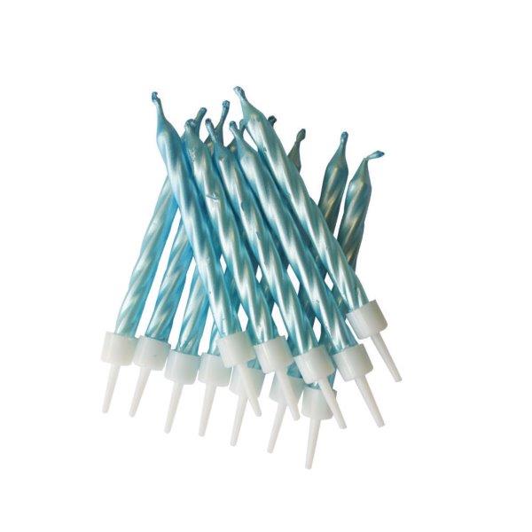 Striped Candles with Holder - Blue