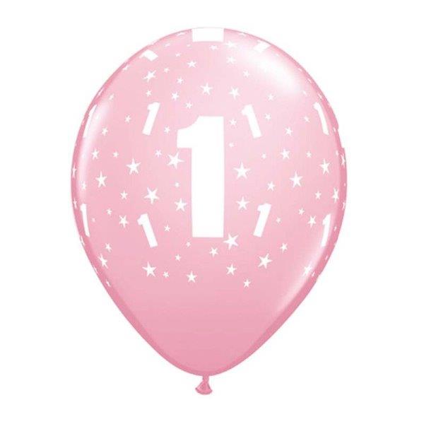 6 Balões impressos Aniversário nº1 - Rosa Qualatex