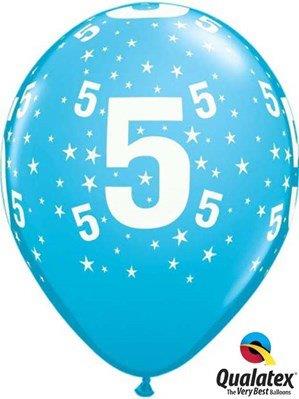6 printed balloons Birthday nº5 - Pale Blue Qualatex