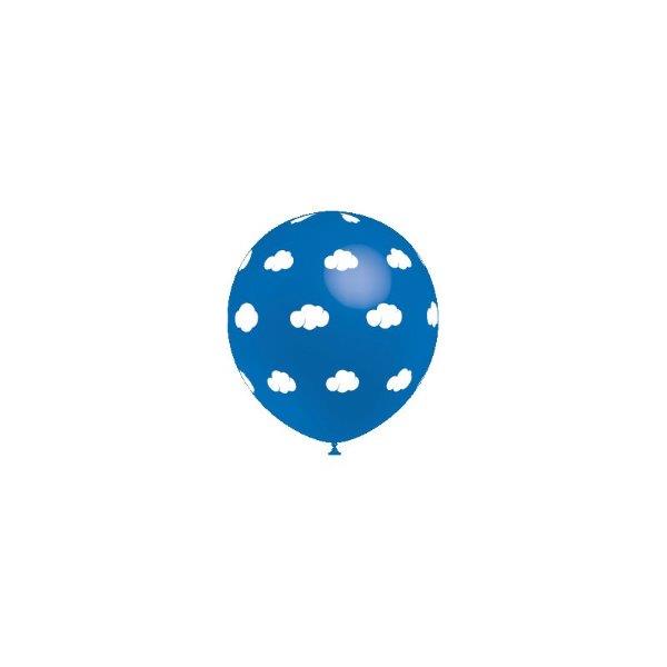 Saco de 10 Balões 32cm Impressos "Nuvens Brancas" - Azul Méd