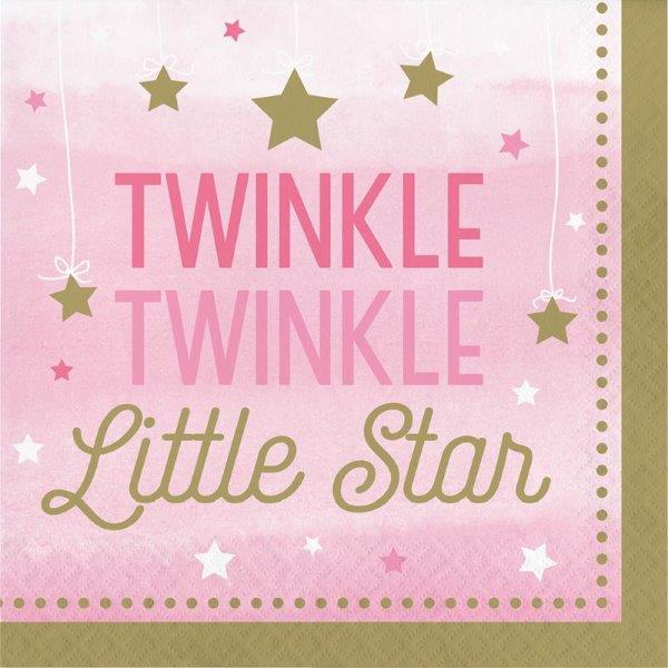 Napkins 33cm One Little Star Pink Creative Converting