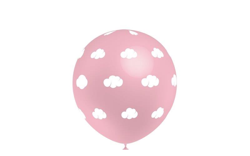 Bag of 10 Balloons 32cm Printed "White Clouds" - Baby Pink