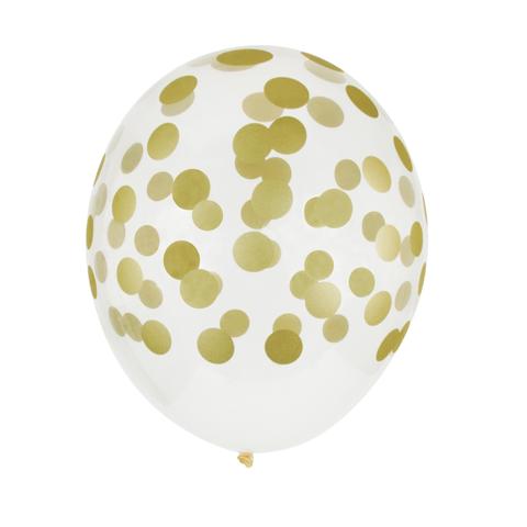 5 Balões Látex Impressos Confettis - Ouro