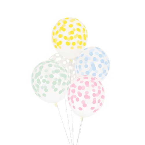 5 Balões Látex Impressos Confettis - Pastel