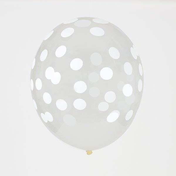5 Confetti Printed Latex Balloons - White