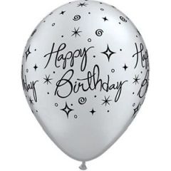 6 11" Happy Birthday Spark Balloons - Silver Qualatex