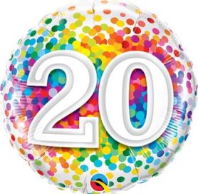 Foil Balloon 18" 20 Years Rainbow Confetti