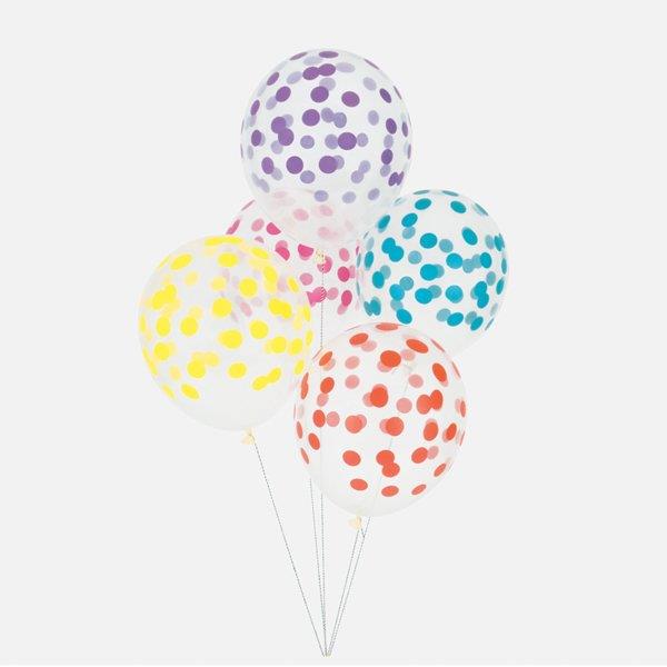 5 Confetti Printed Latex Balloons - Multicolor