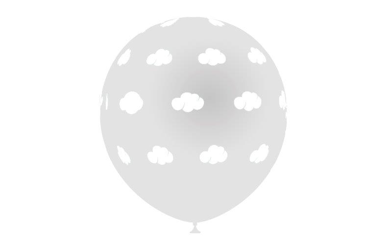 Saco de 10 Balões 32cm Impressos "Nuvens Brancas" - Transpar