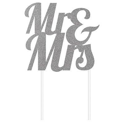 Mr & Mrs Glitter Cake Topper - Silver Creative Converting