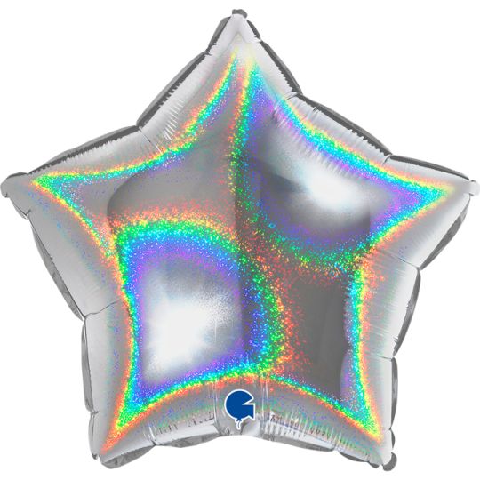Balão Foil 18" Estrela Glitter Holográfico - Prata Grabo