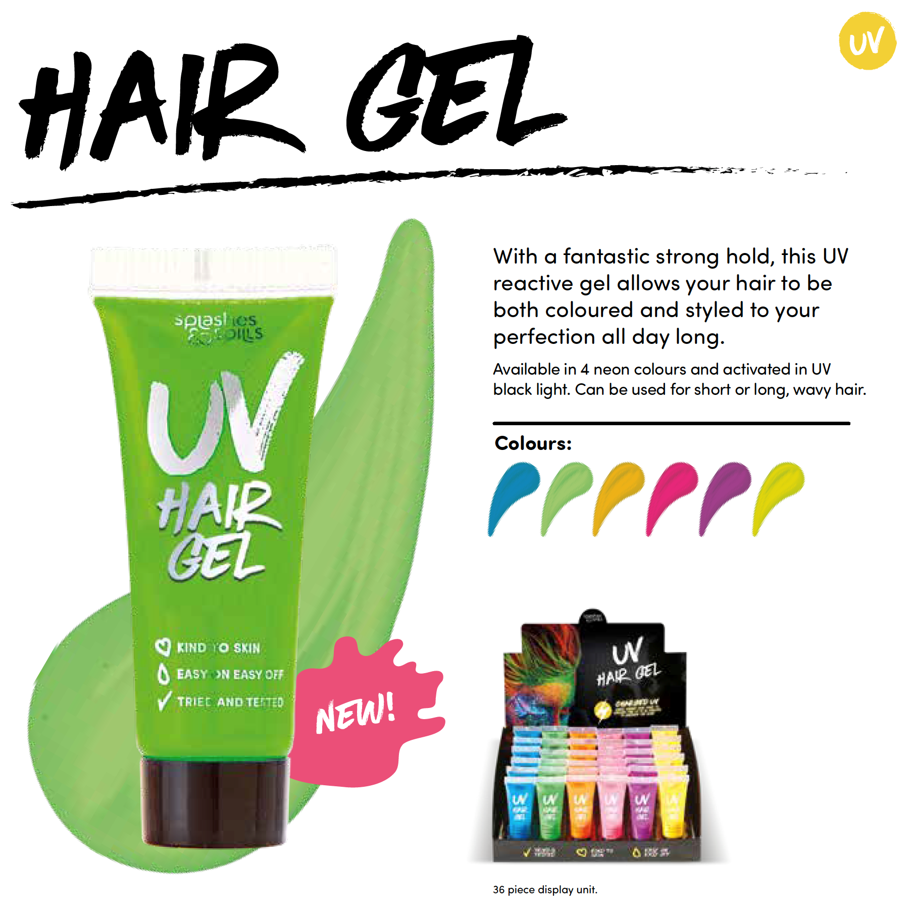 UV Hair Gel - Amarelo Splashes & Spills