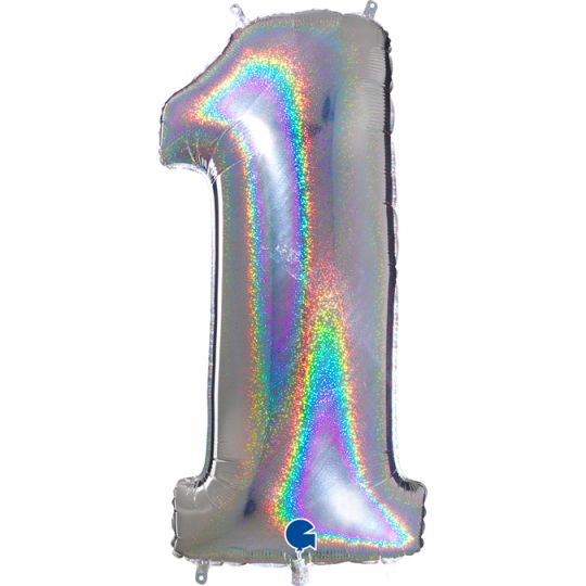 40" Foil Balloon nº 1 - Holographic Silver Grabo