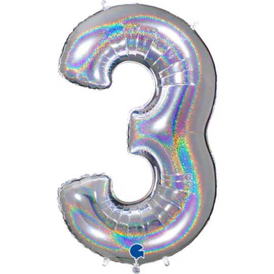 40" Foil Balloon nº 3 - Holographic Silver