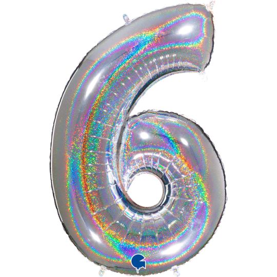 40" Foil Balloon nº 6 - Holographic Silver Grabo