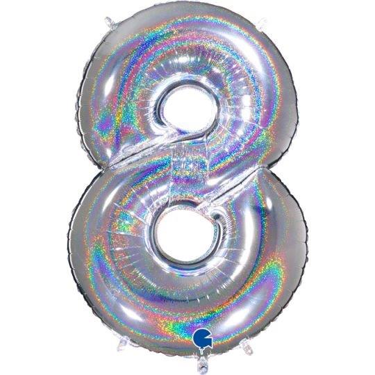 Balão Foil 40" nº 8 - Prata Holográfico Grabo
