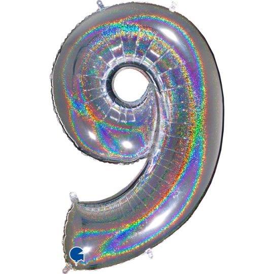 40" Foil Balloon nº 9 - Holographic Silver Grabo