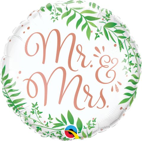 18" Mr. & Mrs. Elegant Greenery Foil Balloon Qualatex