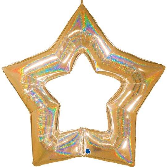 48" Star Link Glitter Foil Balloon - Gold Grabo
