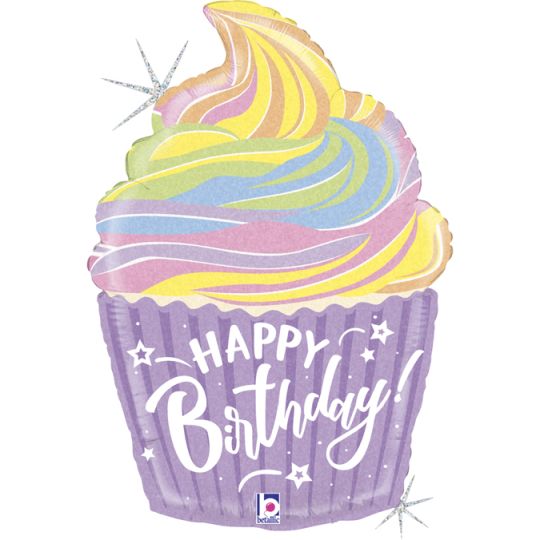27" Haapy Birthday CupCake Pastel Foil Balloon