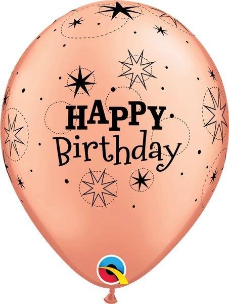 6 Balões 11" Birthday Sparkle - Rose Gold Qualatex
