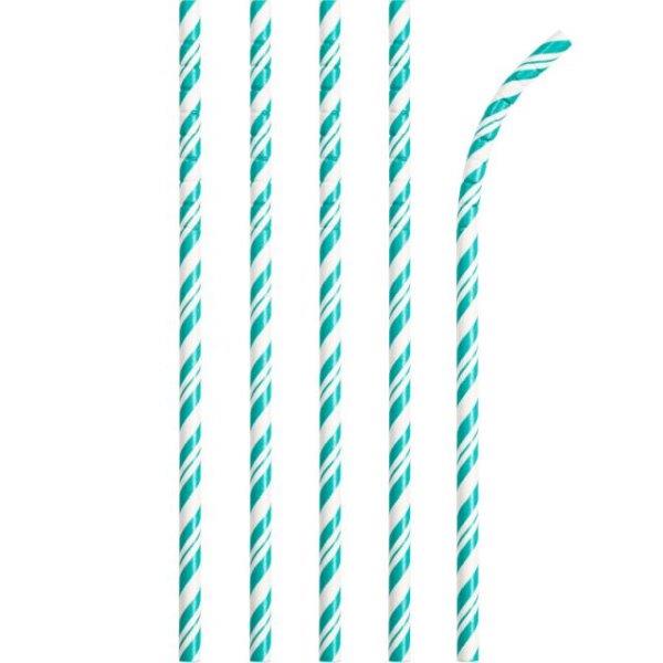 24 Striped Straws - Turquoise Creative Converting