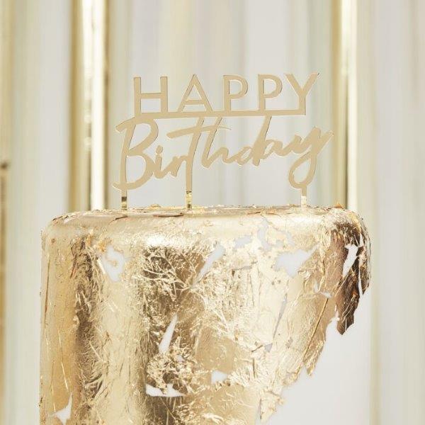 Happy Birthday Acrylic Cake Topper - Gold GingerRay