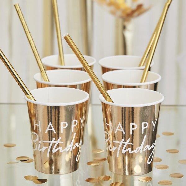Happy Birthday Cups - Gold GingerRay