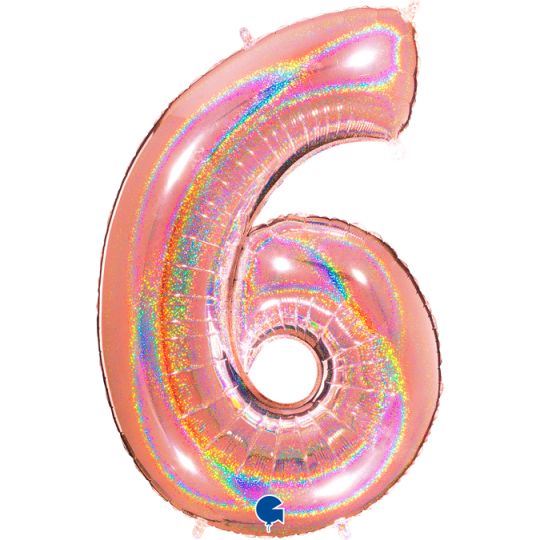 40" Foil Balloon nº 6 - Rose Gold Holographic Grabo