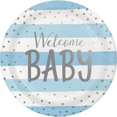 Blue Silver Celebration Welcome Baby Plates Creative Converting
