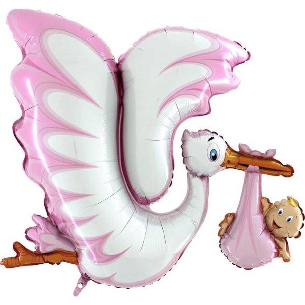 Foil Balloon 53" Pink Stork Grabo
