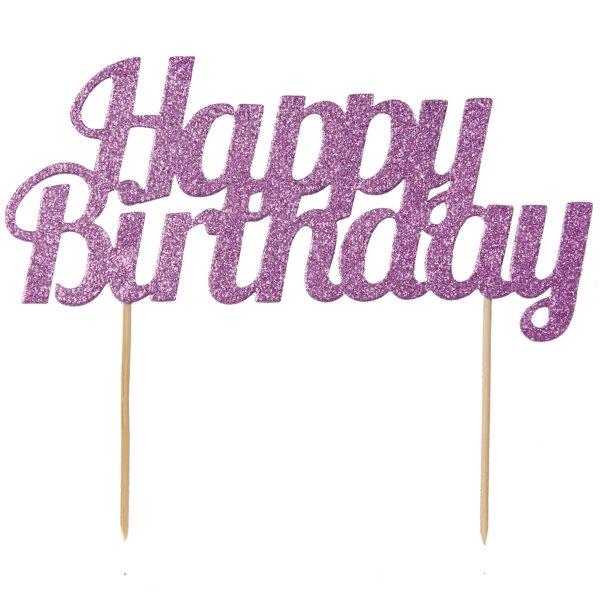 Topper para tarta de happy birthday con purpurina - Rosa Anniversary House