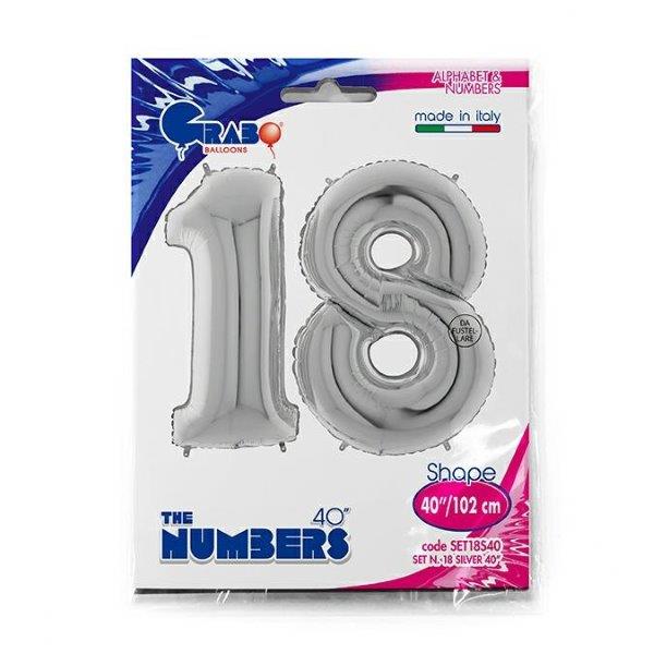 Foil Balloons 40" 18 Years - Silver Grabo
