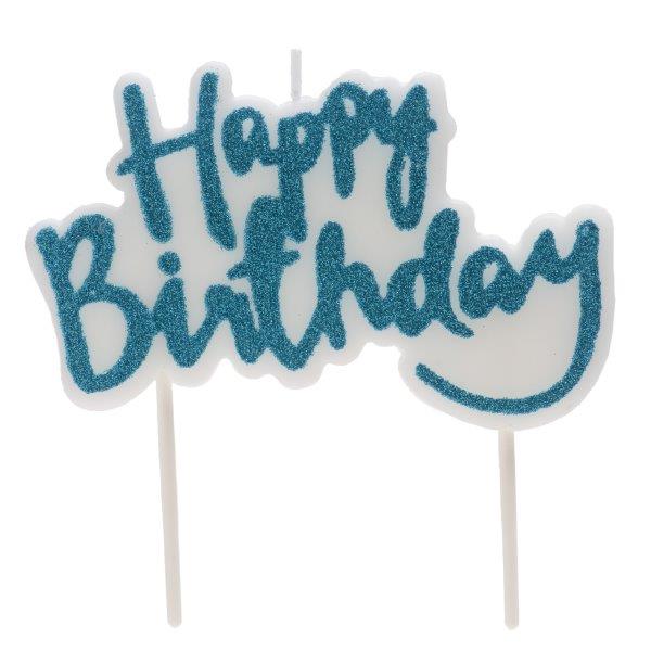 Happy Birthday Blue Glitter Candle deKora