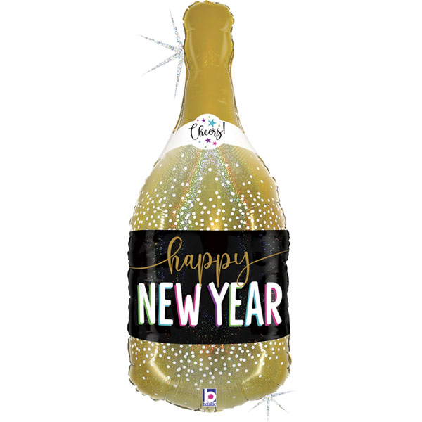 36" Foil Balloon Happy New Year Glitter Champagne Bottle Grabo