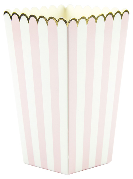 Striped Popcorn Box with Gold Edge - Pastel Pink Tim e Puce