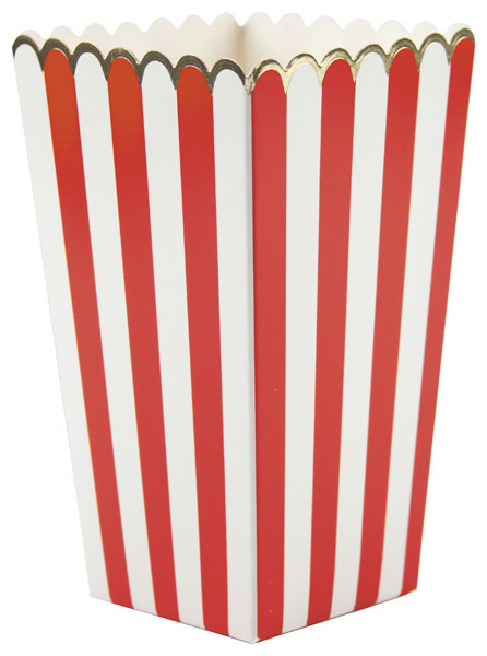 Striped Popcorn Box with Gold Edge - Red Tim e Puce